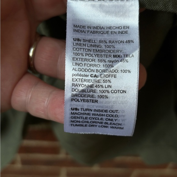 Chico’s size 2  Linen Blouse Boho puffy sleeves L 12 Women’s beaded Green boho - Picture 7 of 11